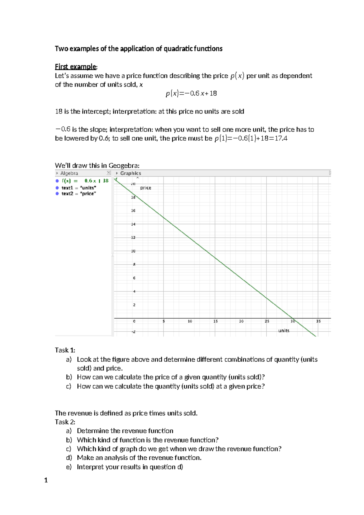 Application of Quadratic Functions in Revenue and Profit Analysis - Studocu