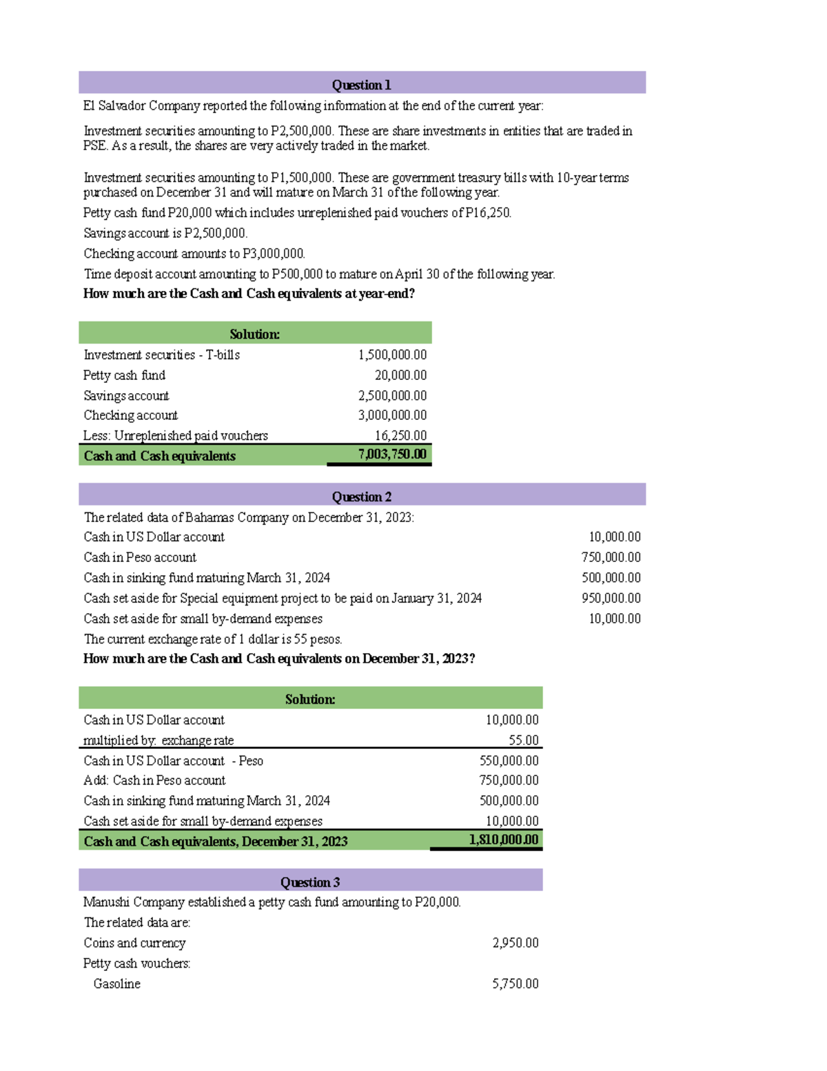 Intermediate Accounting 1 - Prelim Quiz 1: Cash & Cash Equivalents ...