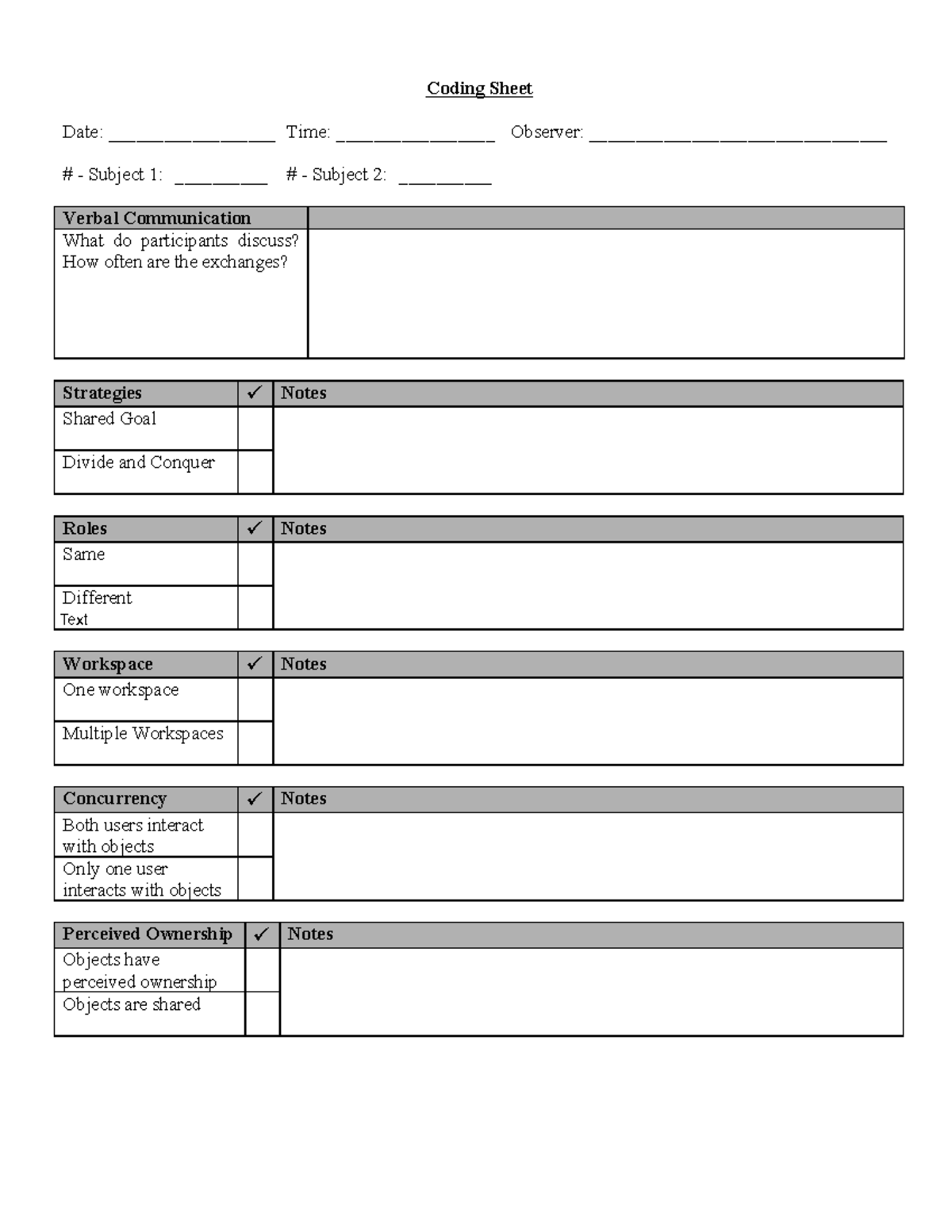 Coding Sheet Examples for Verbal Communication Analysis - Studocu