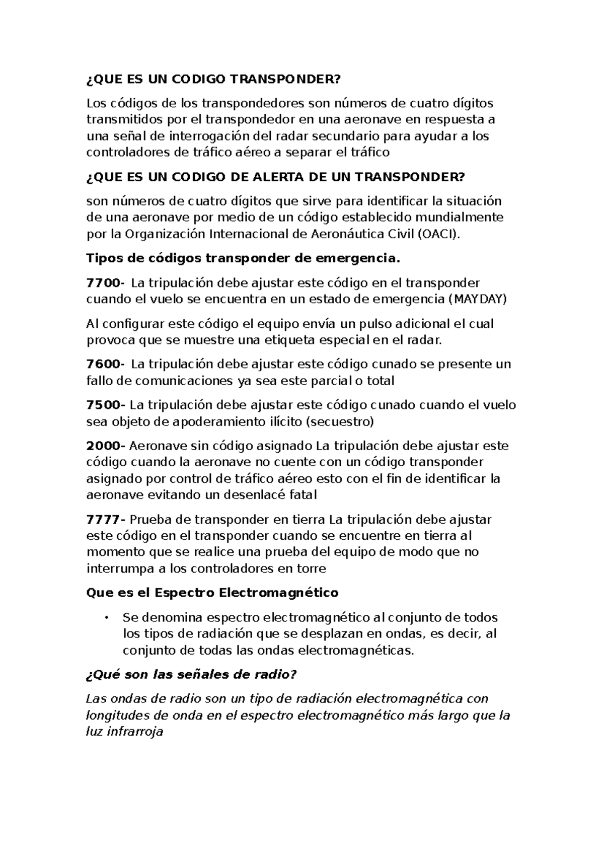 ES UN CÓDIGO TRANSPONDER? Guía de Comunicaciones Aéreas - Studocu