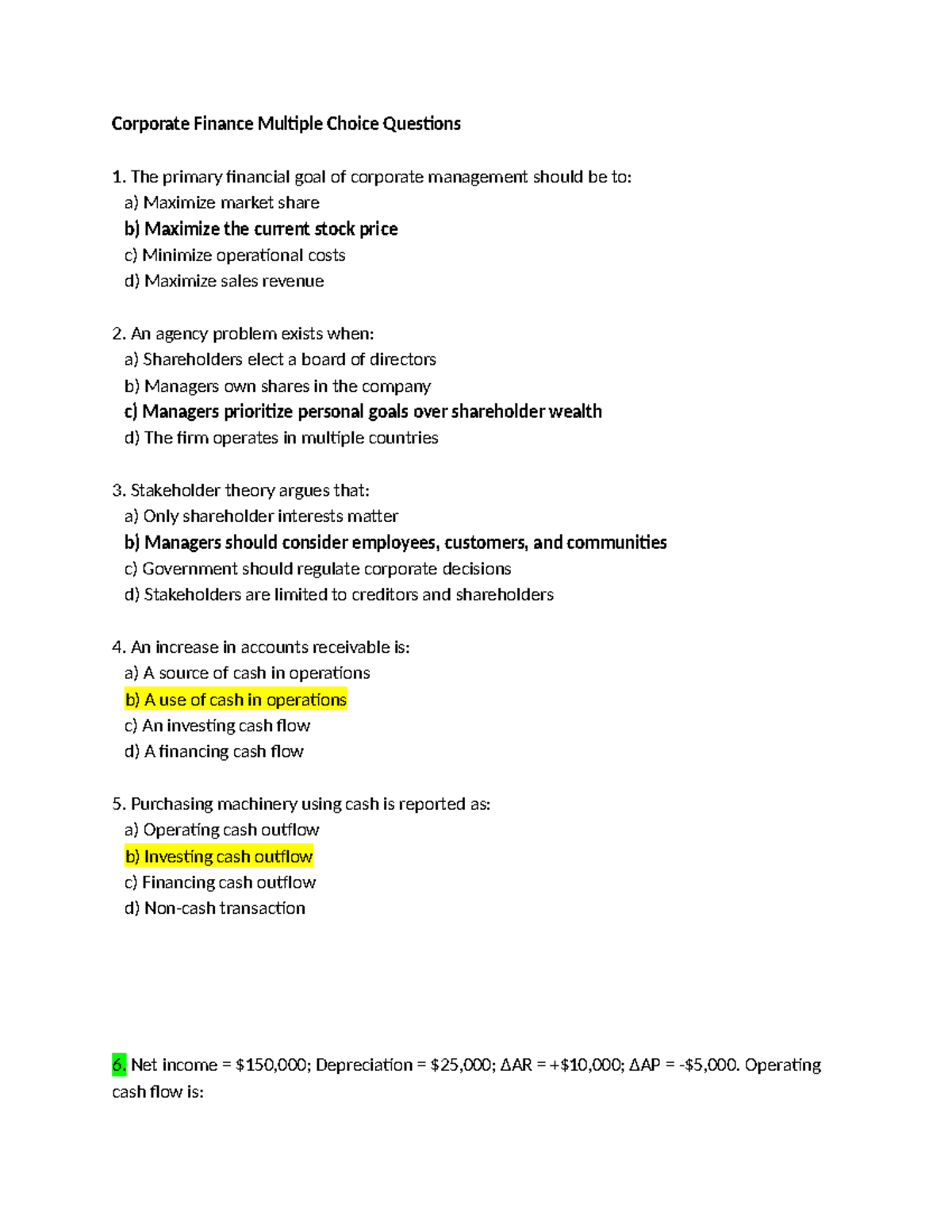 Corporate Finance MGT 101 Midterm MCQ Practice Set 2 - Studocu