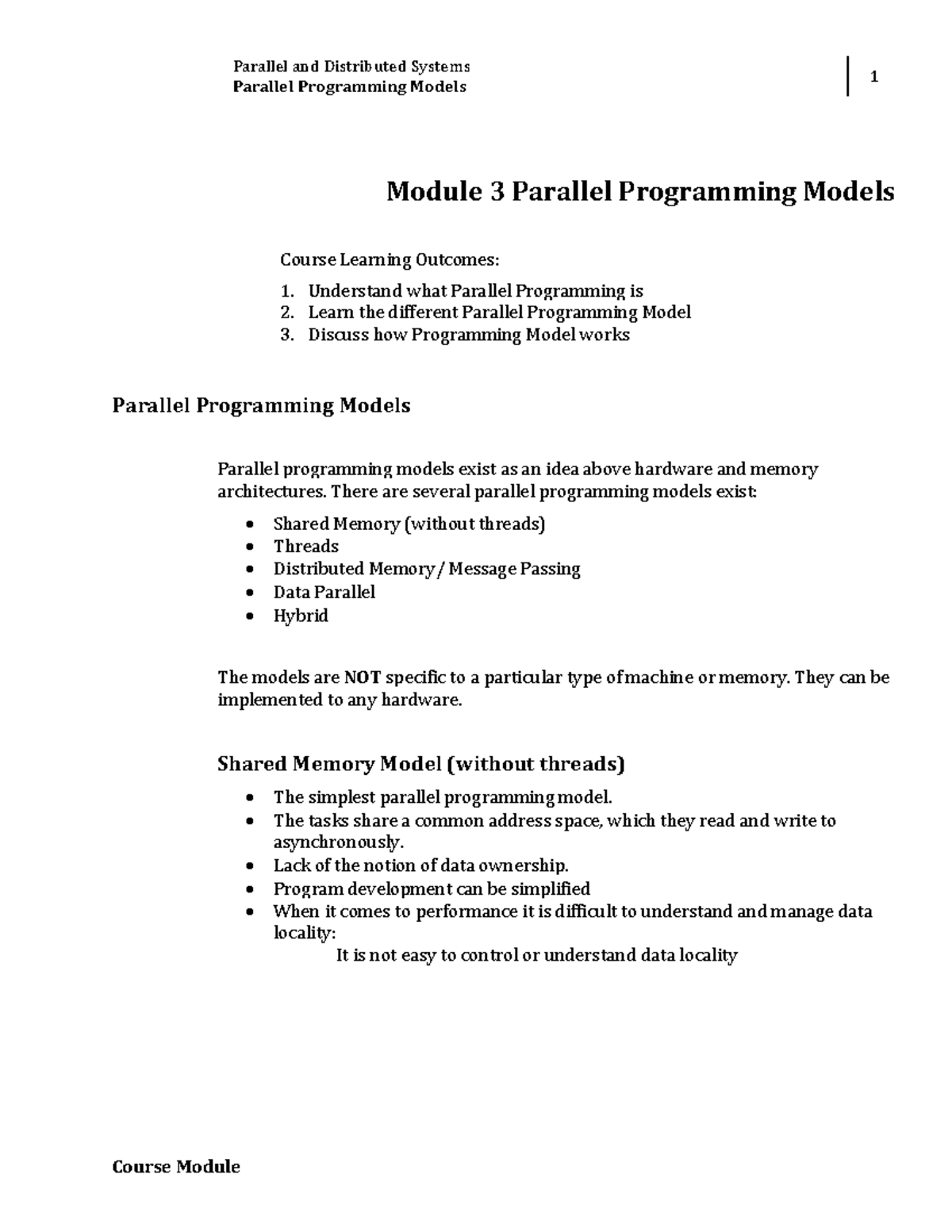 Week 3: Parallel Programming Models Overview (Module PDS101) - Studocu