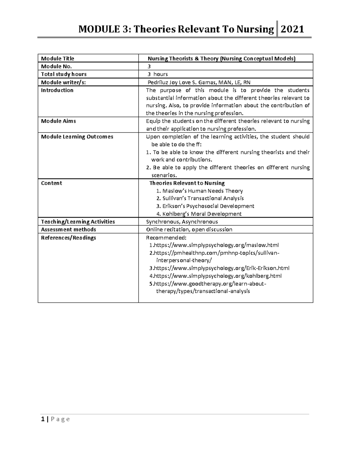 Final Exam: Module 3 - Nursing Theories and Their Applications - Studocu