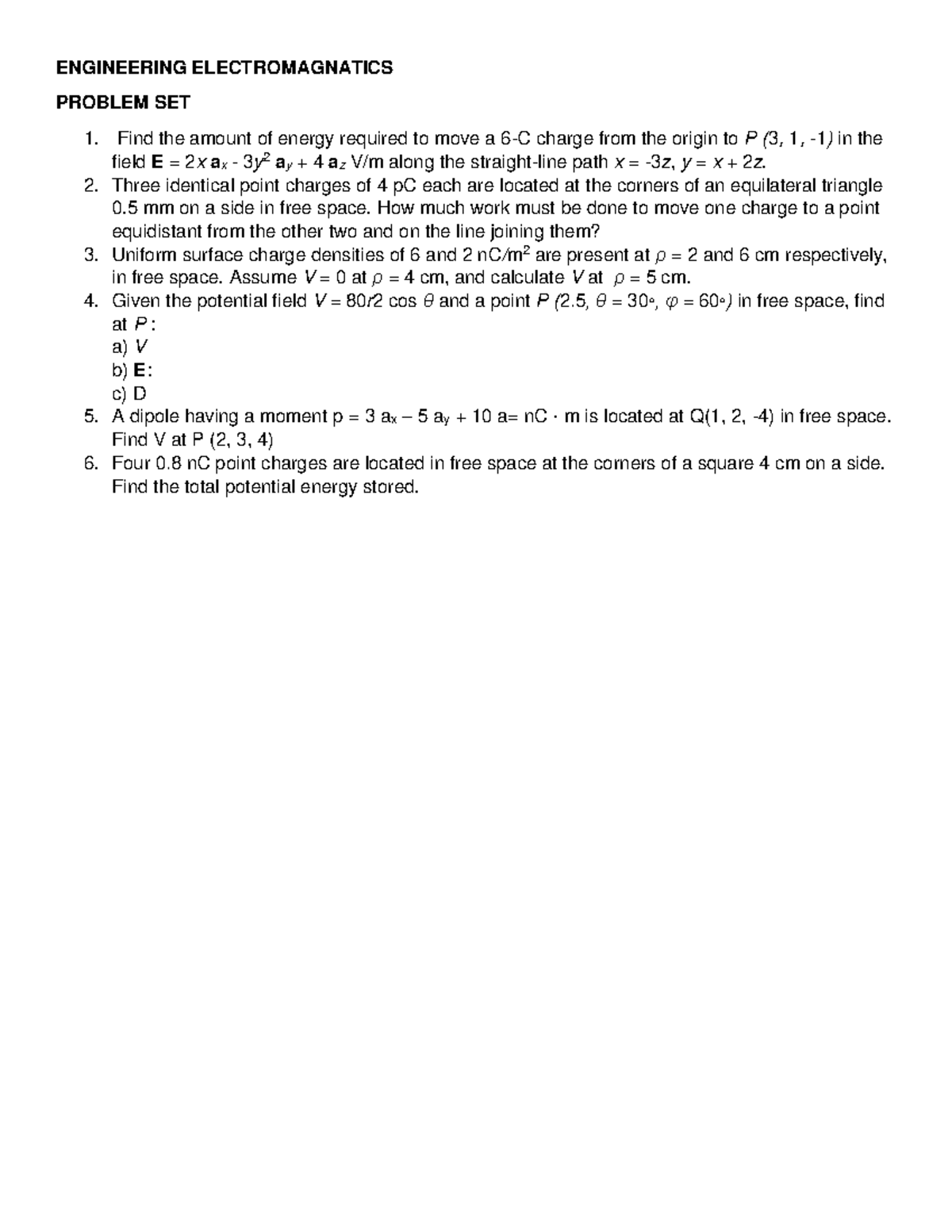 Engineering- Electromagnatics problem-set - ENGINEERING ...