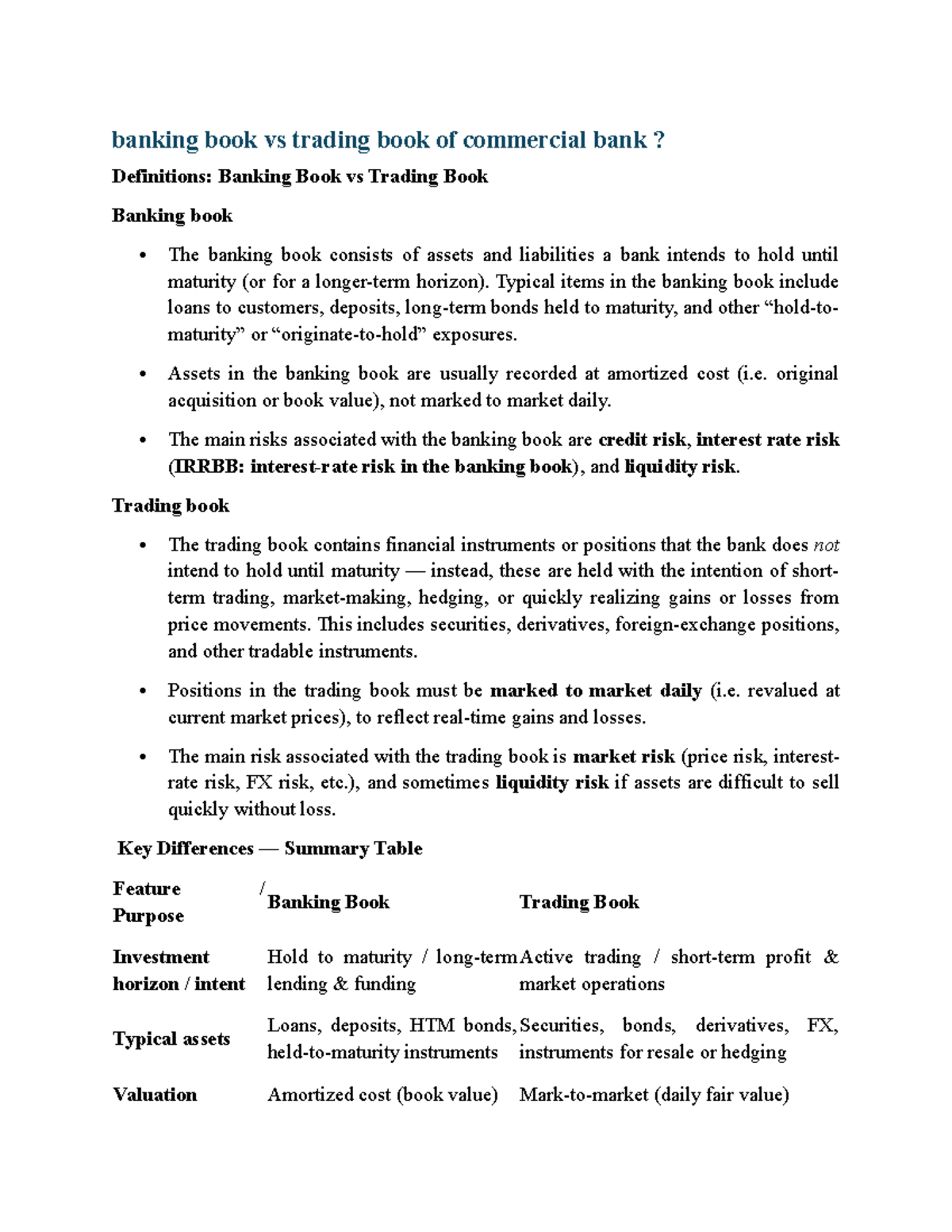 Banking Book vs Trading Book: Key Differences in Commercial Banking ...