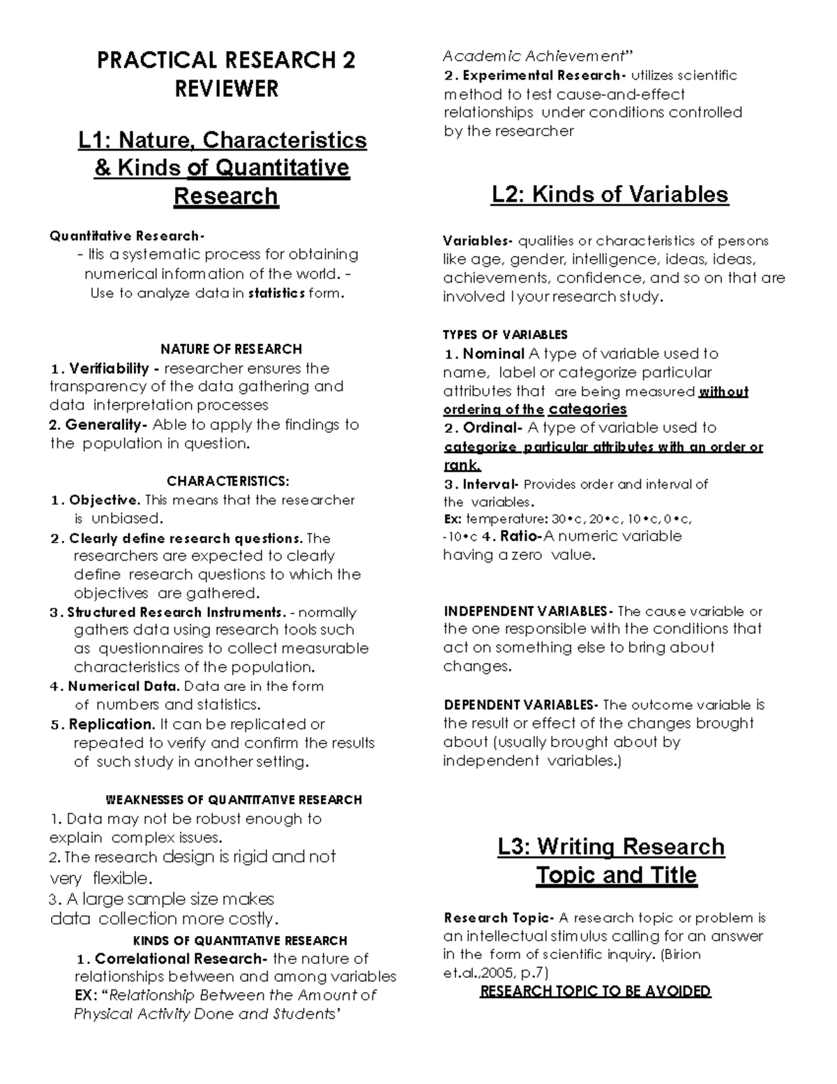 PRACTICAL RESEARCH 2 REVIEWER: Nature, Characteristics & Types of ...