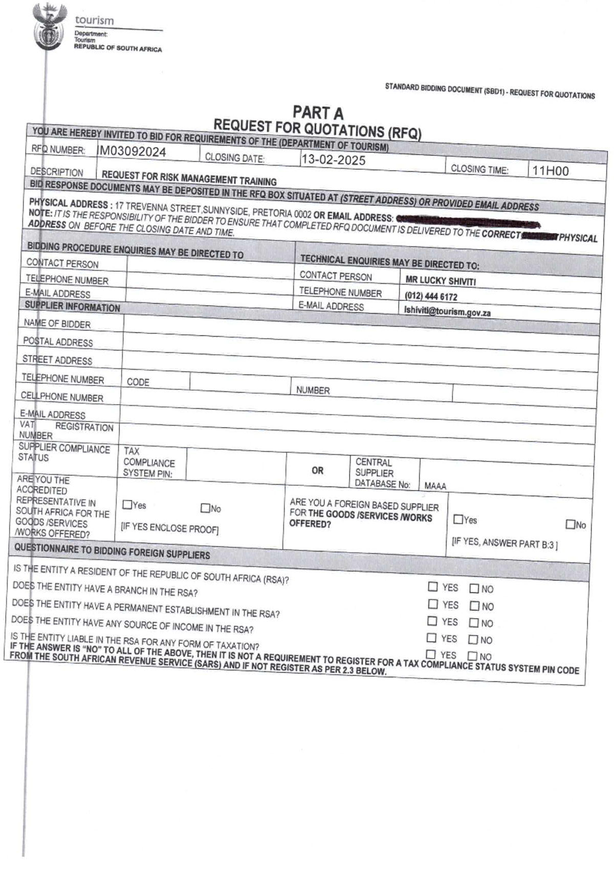 Request for quotation of Risk Management Training IM03092024 - tourism ...