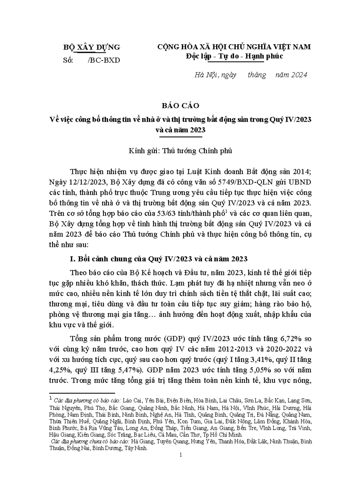 Báo cáo Thị Trường Bất Động Sản Quý IV và Năm 2023 - Bộ Xây Dựng - Document Preview