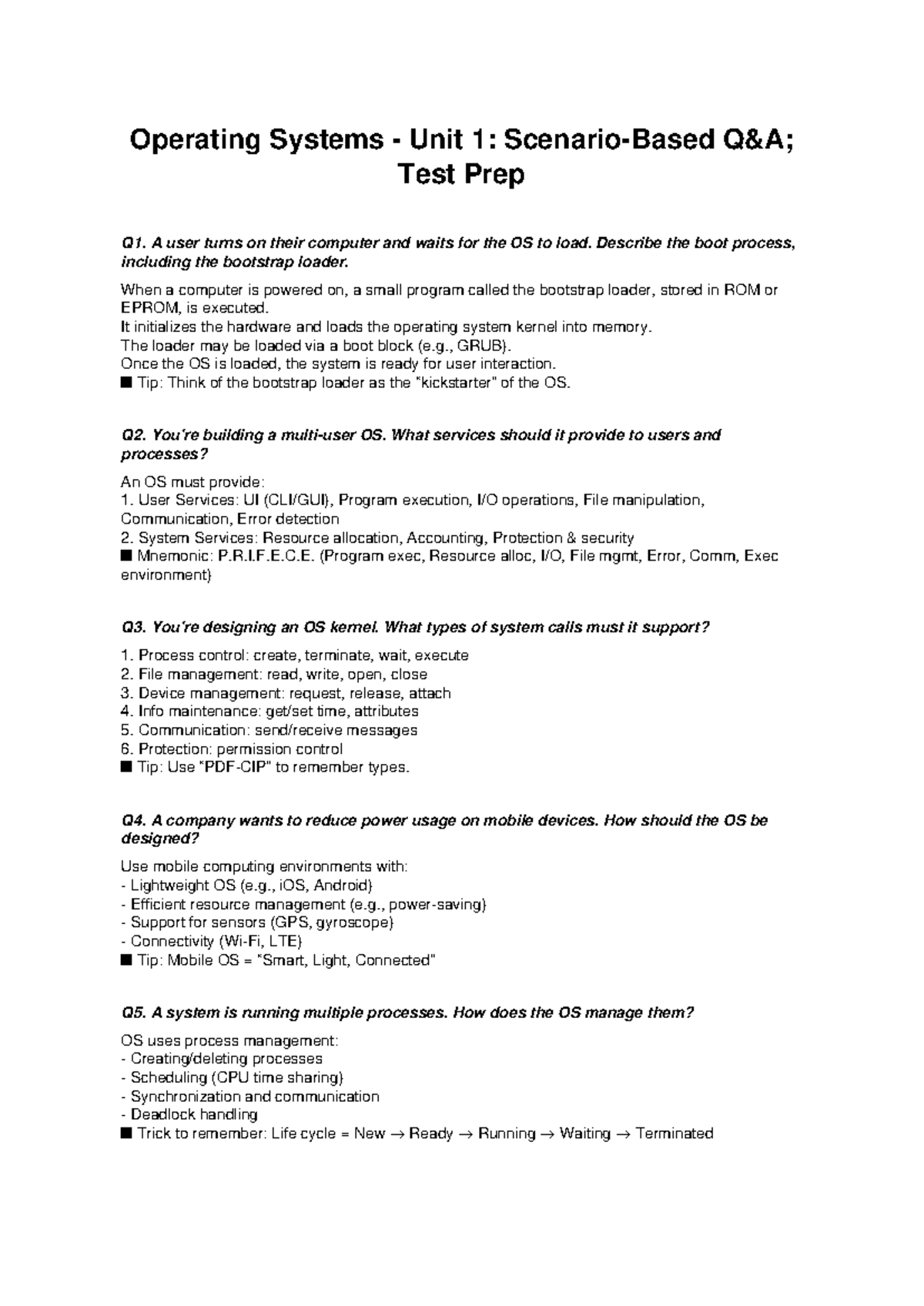 OS Unit 1: Test Prep Questions & Answers - Studocu