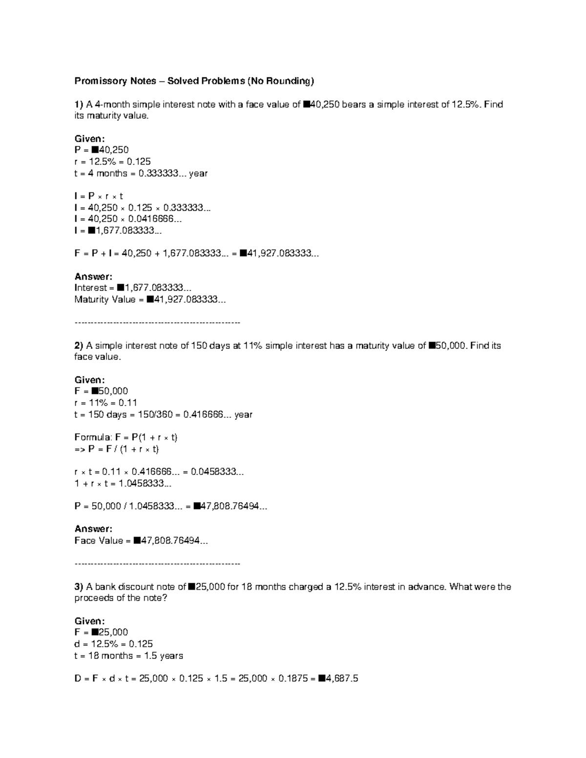 Promissory Notes Solutions: Solved Problems & Calculations - Studocu