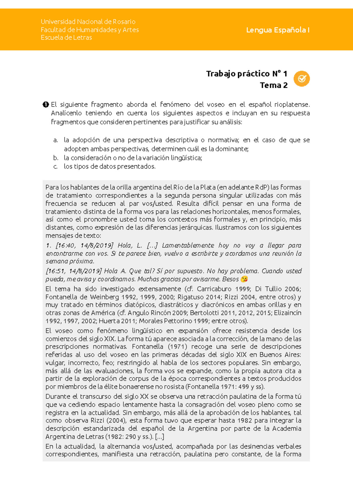 TP Evaluativo N° 1 - Tema 2: Análisis del Voseo en Español Rioplatense ...