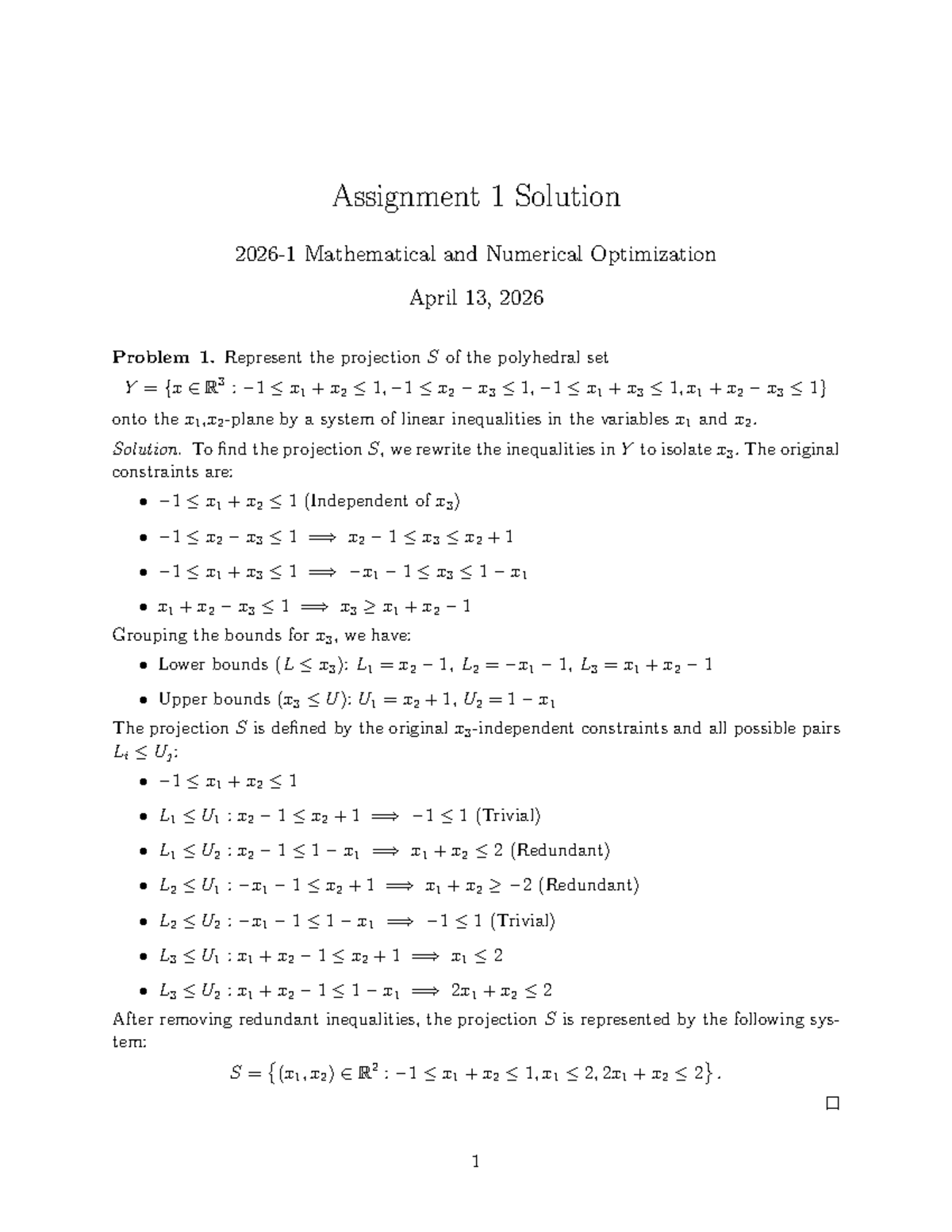 Assignment 1 Solution: Mathematical & Numerical Optimization - Studocu