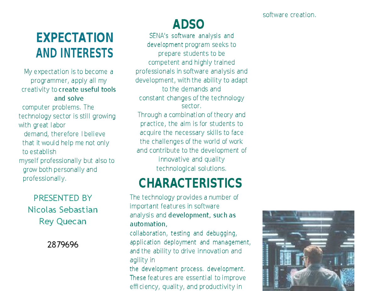 Folleto Ingles - EXPECTATION AND INTERESTS My expectation is to become ...