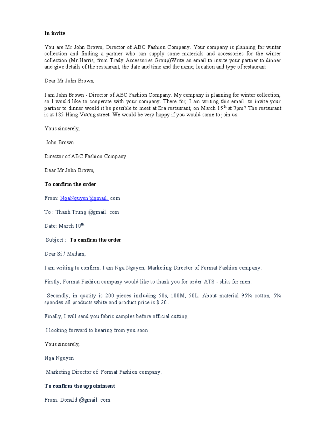 Email correspondence for fashion industry partnerships and inquiries ...