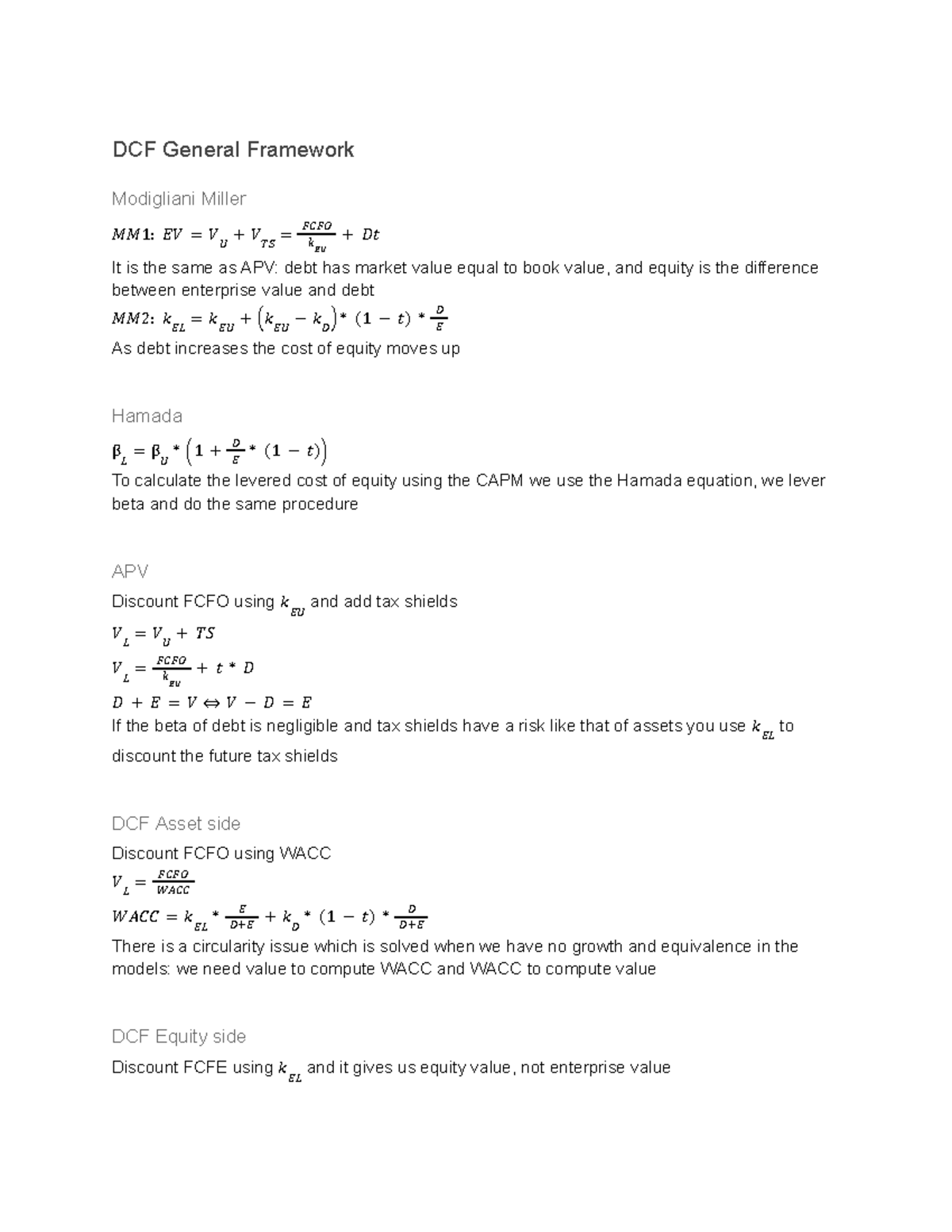Corporate Valuation - DCF Final Exam Notes (Course Code) - Studocu