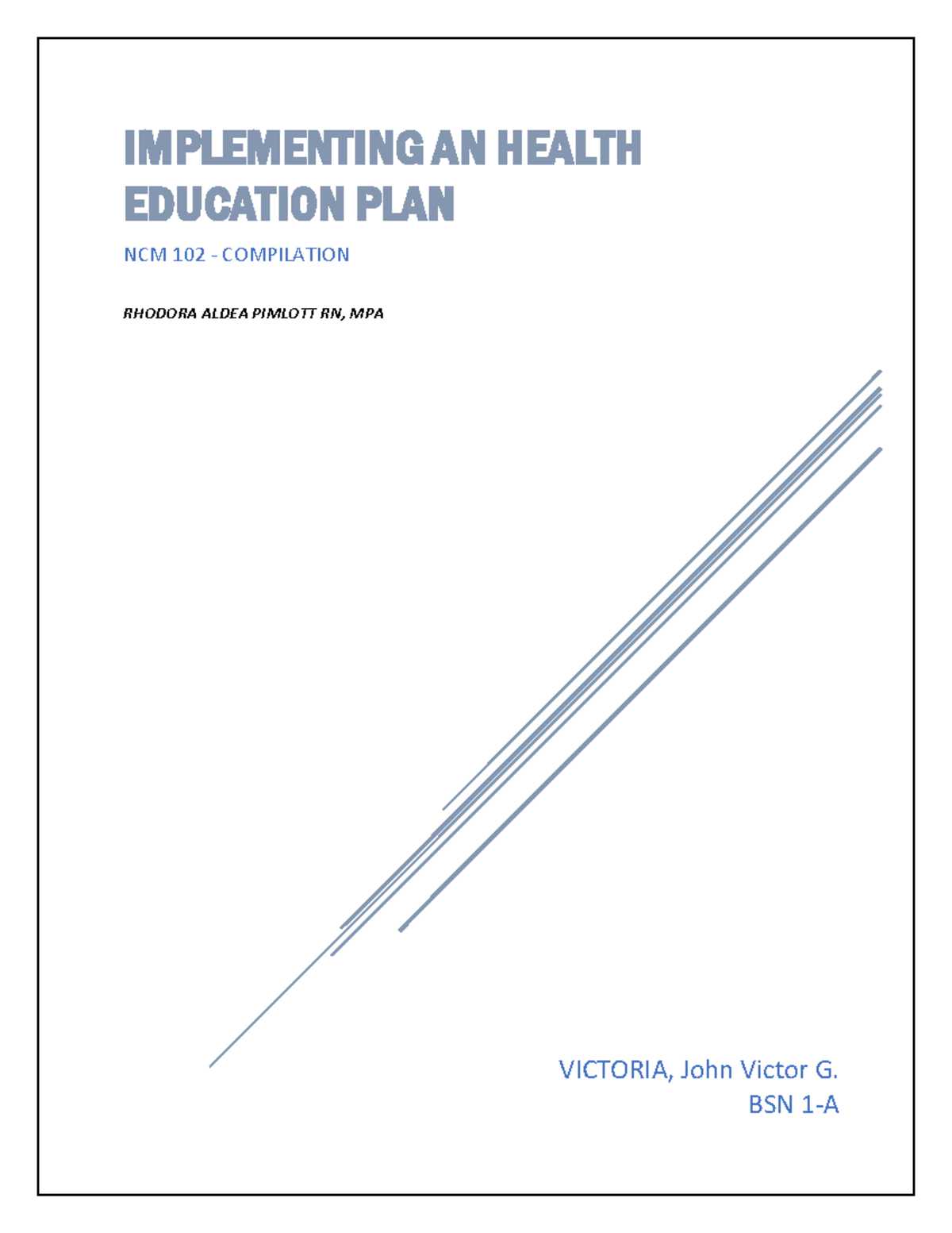 Implementing a Health Education Plan: NCM 102 Comprehensive Guide - Studocu