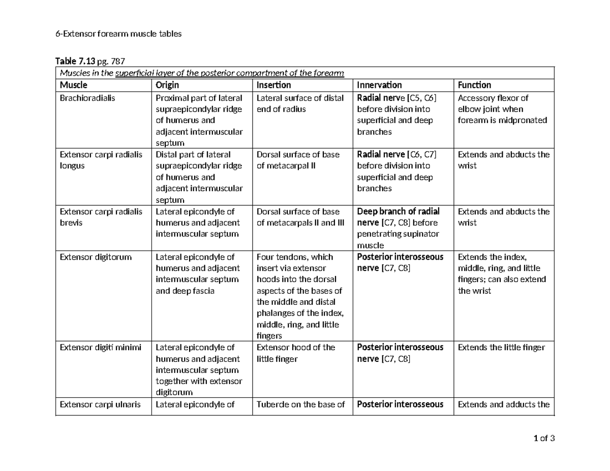 6-Extensor forearm muscle tables - 787 Muscles in the superficial layer ...
