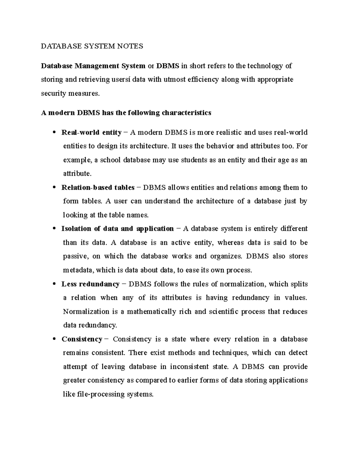Database System Notes - DATABASE SYSTEM NOTES Database Management ...
