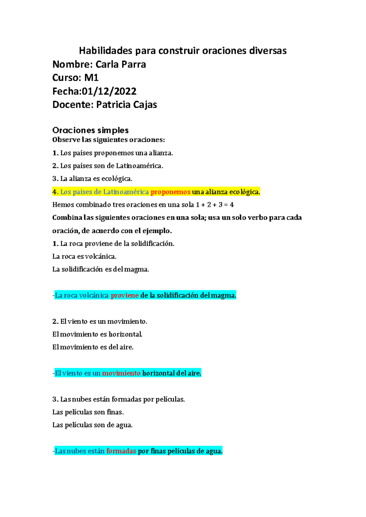 Habilidades para Construir Oraciones Diversas - Carla Parra M1 - Document Preview