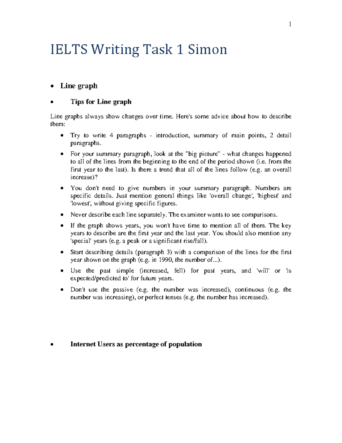 IELTS Writing Task 1: Simon's Tips for Line Graph Analysis - Studocu