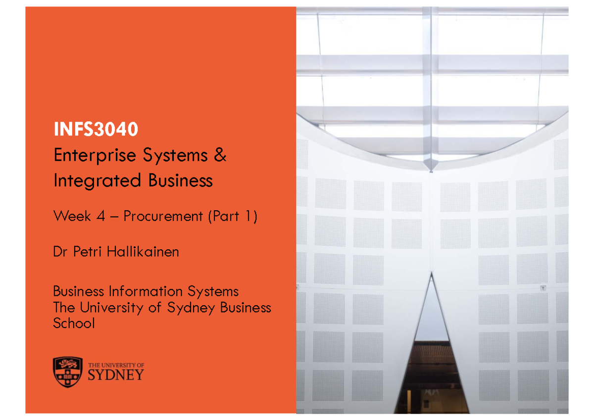 INFS3040 S2 2025 Week 4 Procurement Process Overview - Studocu