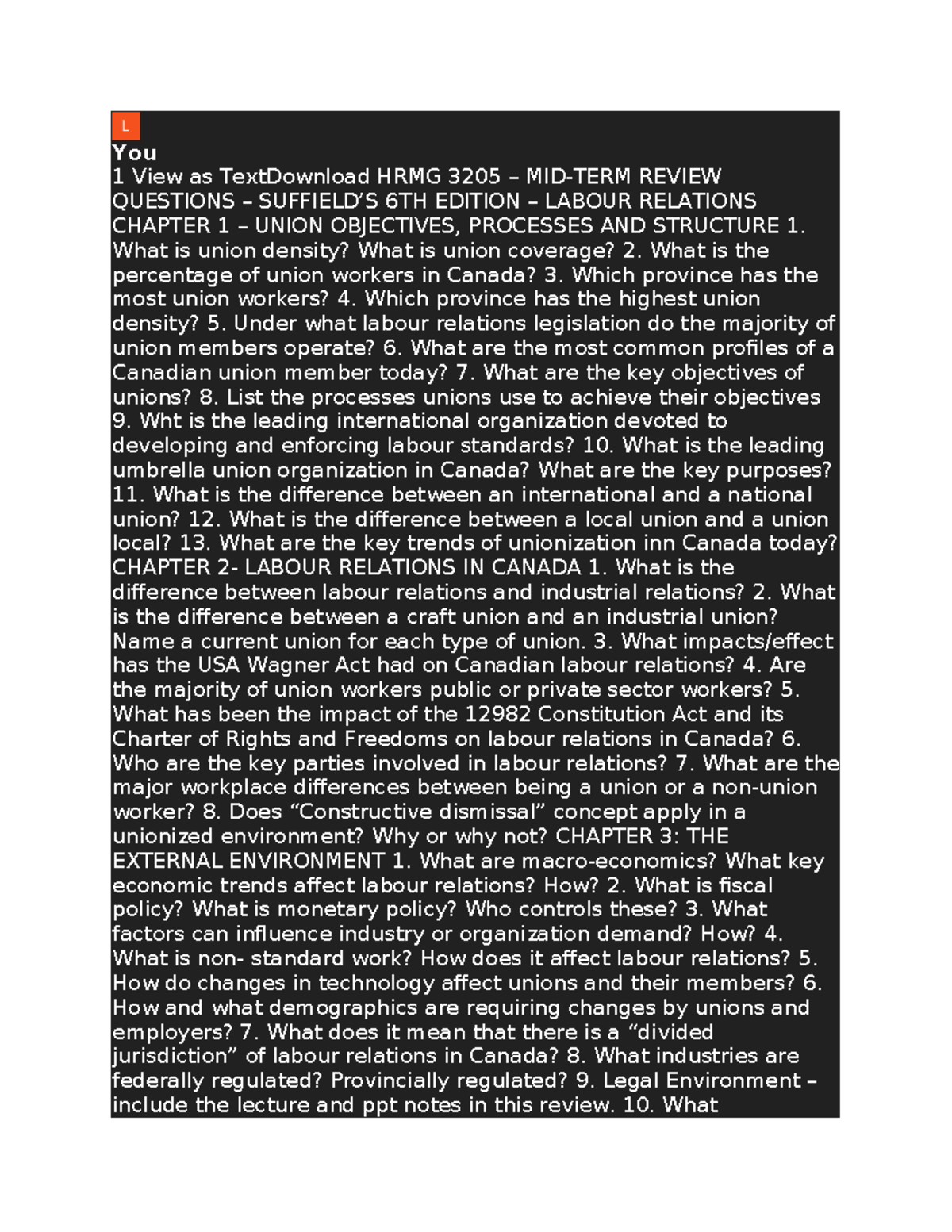 HRMG 3205 - Midterm Practice Paper: Labour Relations Insights - Studocu