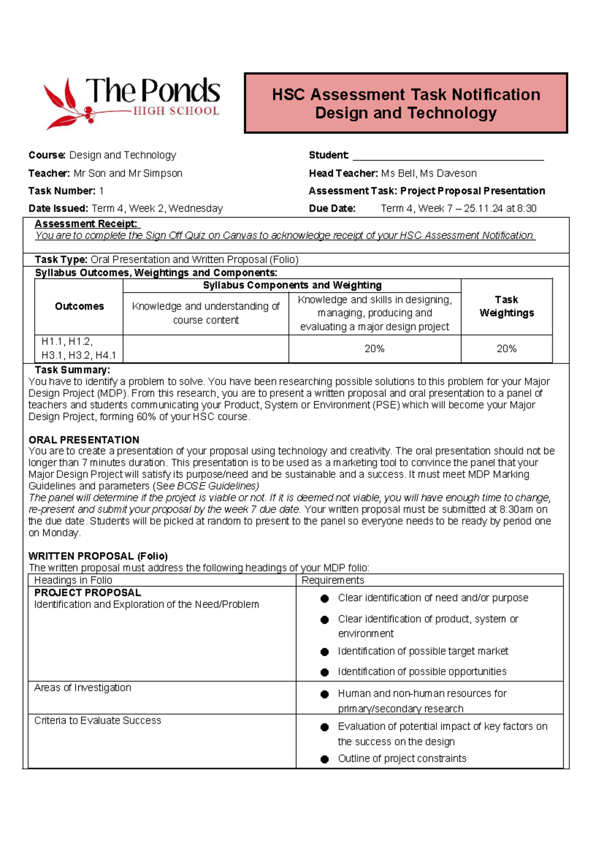 HSC Assessment Task 1: Project Proposal Presentation Guidelines 2025 ...