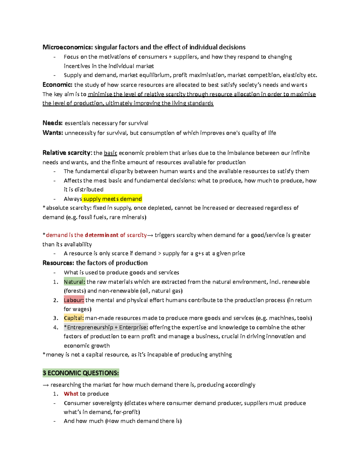Unit 3 Econ - Raw 43 Study Notes: Microeconomic Factors & Decisions ...