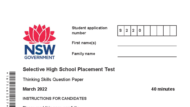 Practice Test 2022: Thinking Skills Questions (Selective High School ...