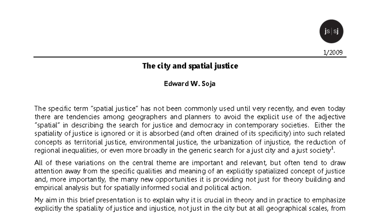 Spatial Justice: Insights from Edward W. Soja (JSSJ1-1en4) - Studocu
