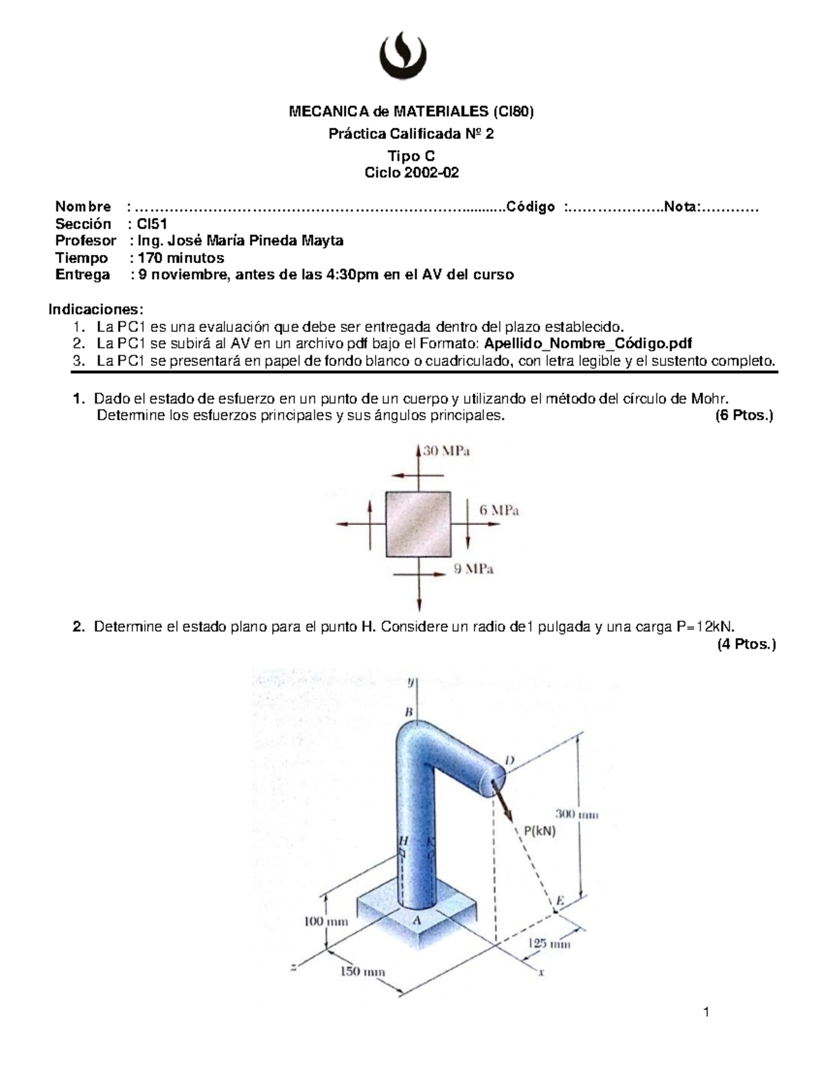 PC2 - Practica Calificada de Mecanica de Materiales - CI8 0 - VEGA ...