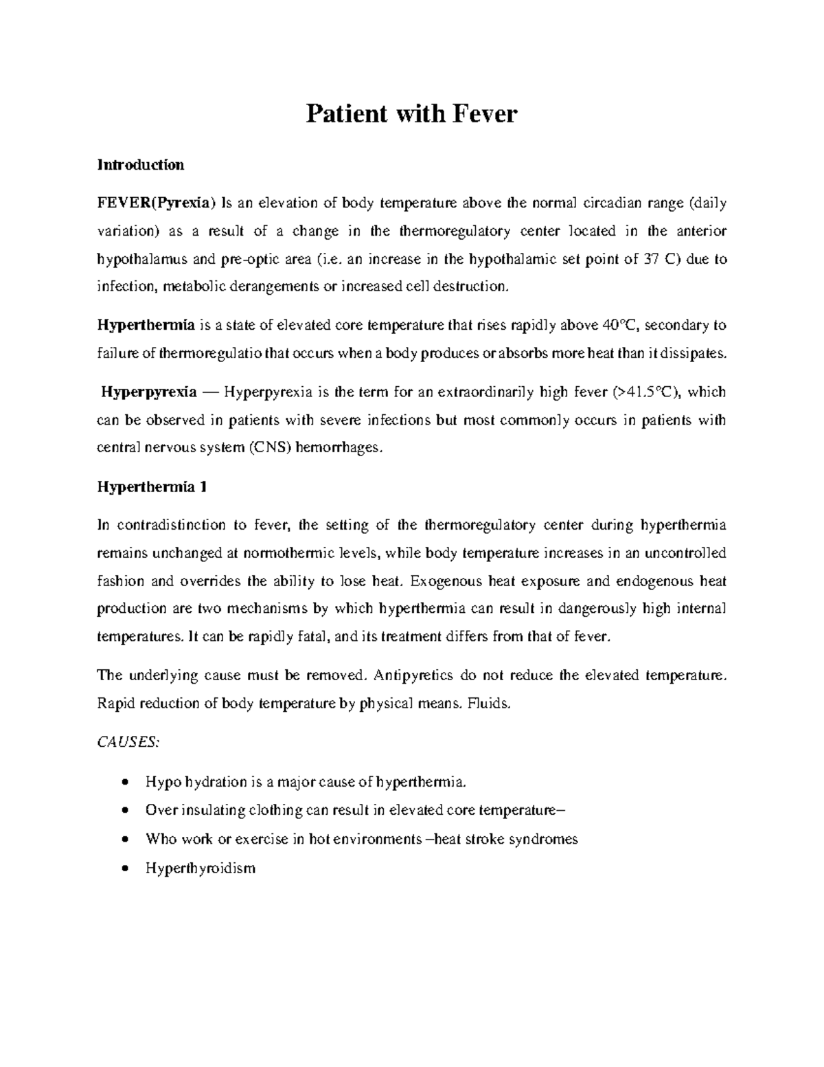 Patient with Fever - Lecture notes 1 - Patient with Fever Introduction ...