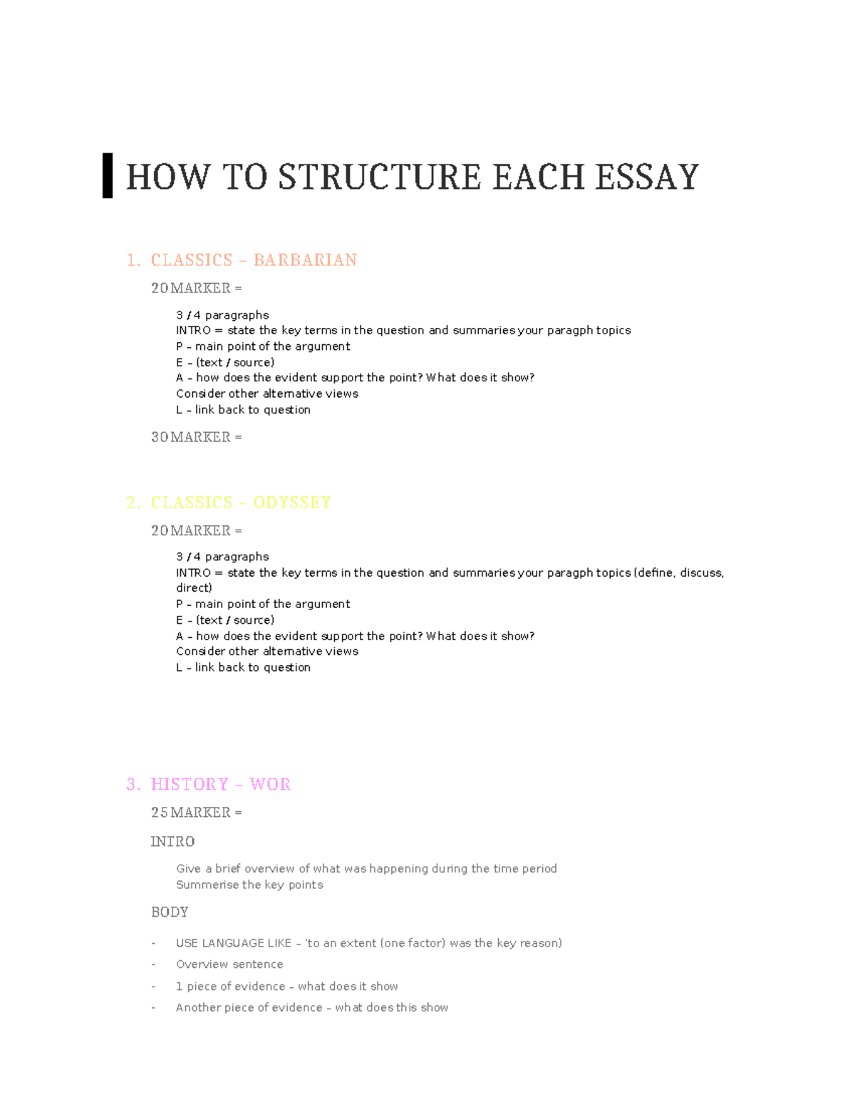 How to Structure Each Essay: Classics & History Guidelines - Studocu