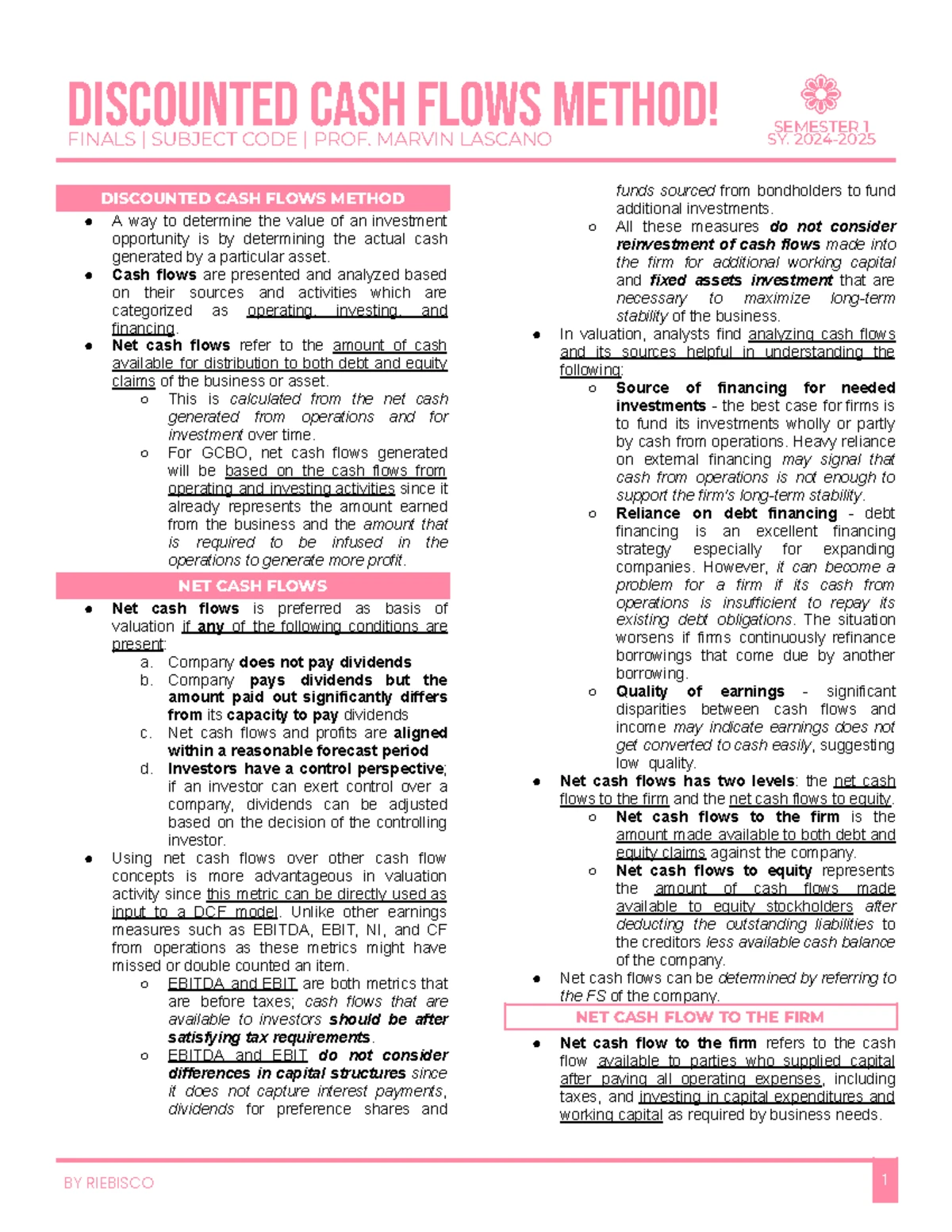 VCM Formulas for Financial Models and Analysis - Studocu