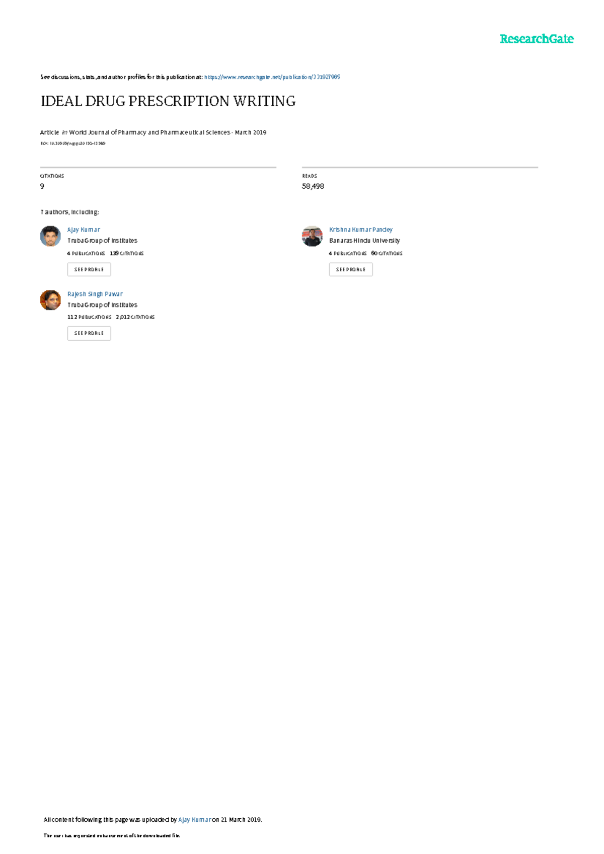 Ideal Drug Prescription Writing: Insights and Guidelines (WJPS 2019 ...
