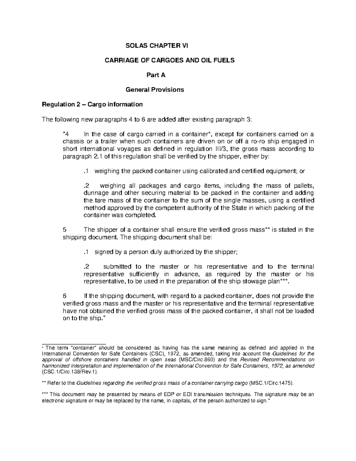 SOLAS CH VI Reg 2: Cargo Info & Verification (Paras 4-6) - Studocu