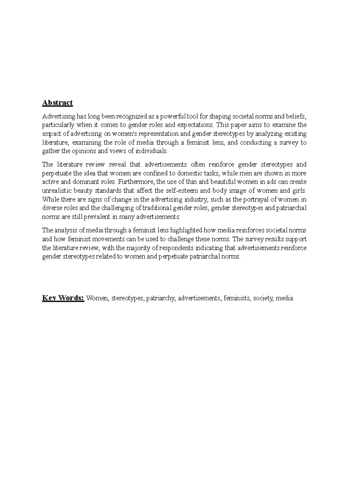 Portrayal of Women in Advertisements: Analyzing Gender Stereotypes - Document Preview