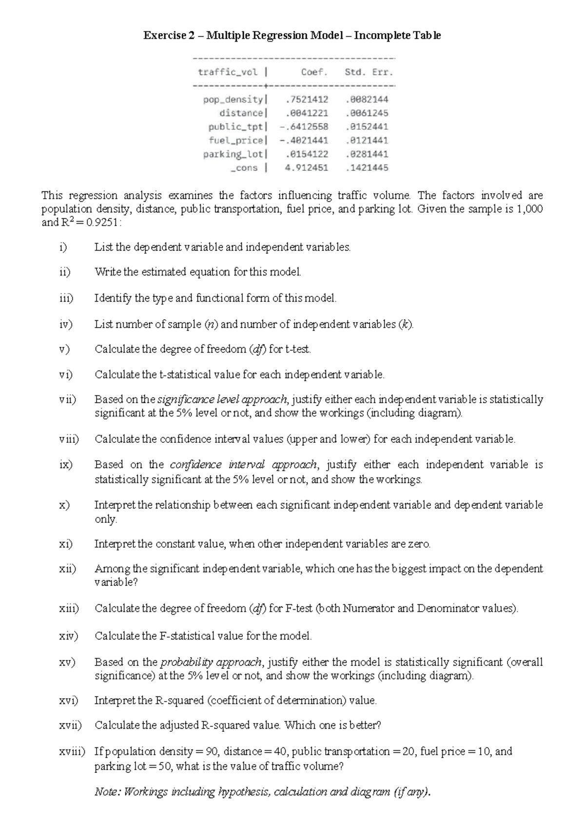 Final Exam - Exercise 2: Multiple Regression Model Analysis - Studocu