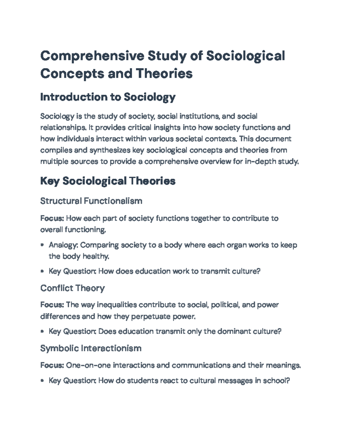 Comprehensive Overview of Sociological Concepts and Theories for SOC101 ...