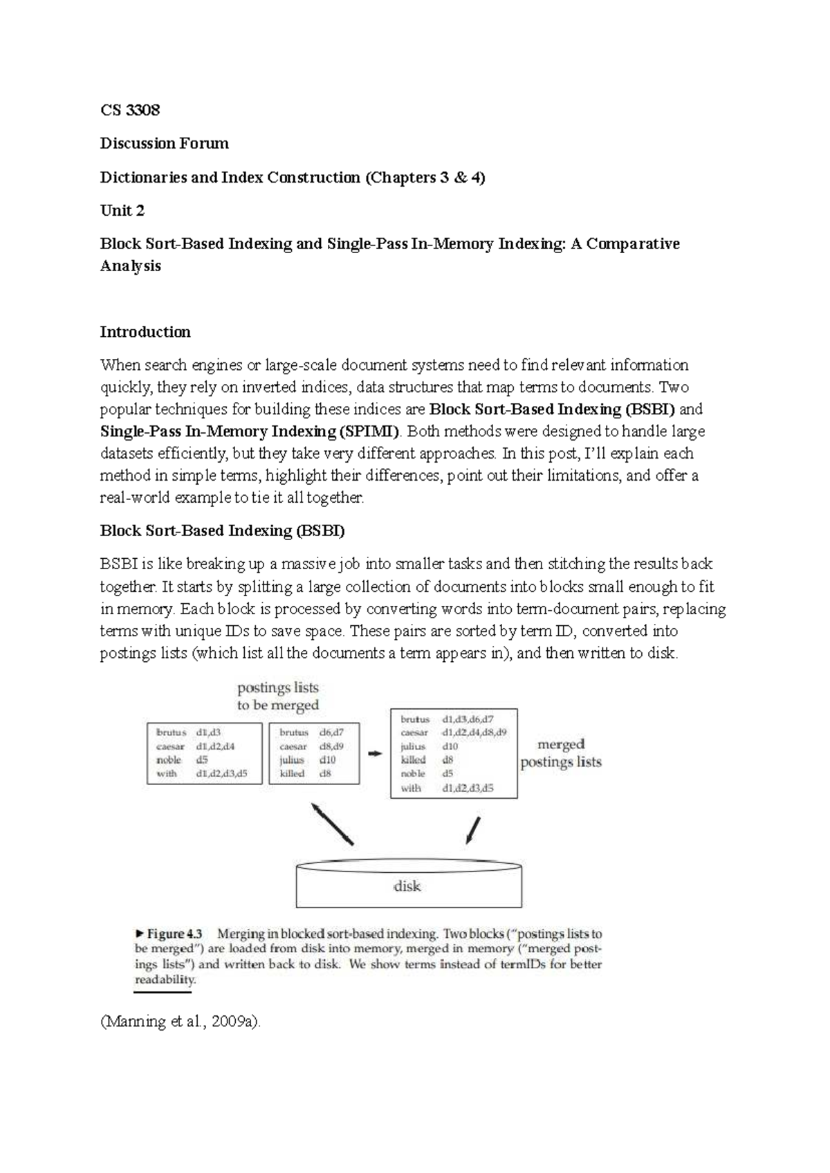 CS 3308 Discussion Forum: Block vs. SPIMI Indexing Techniques - Studocu