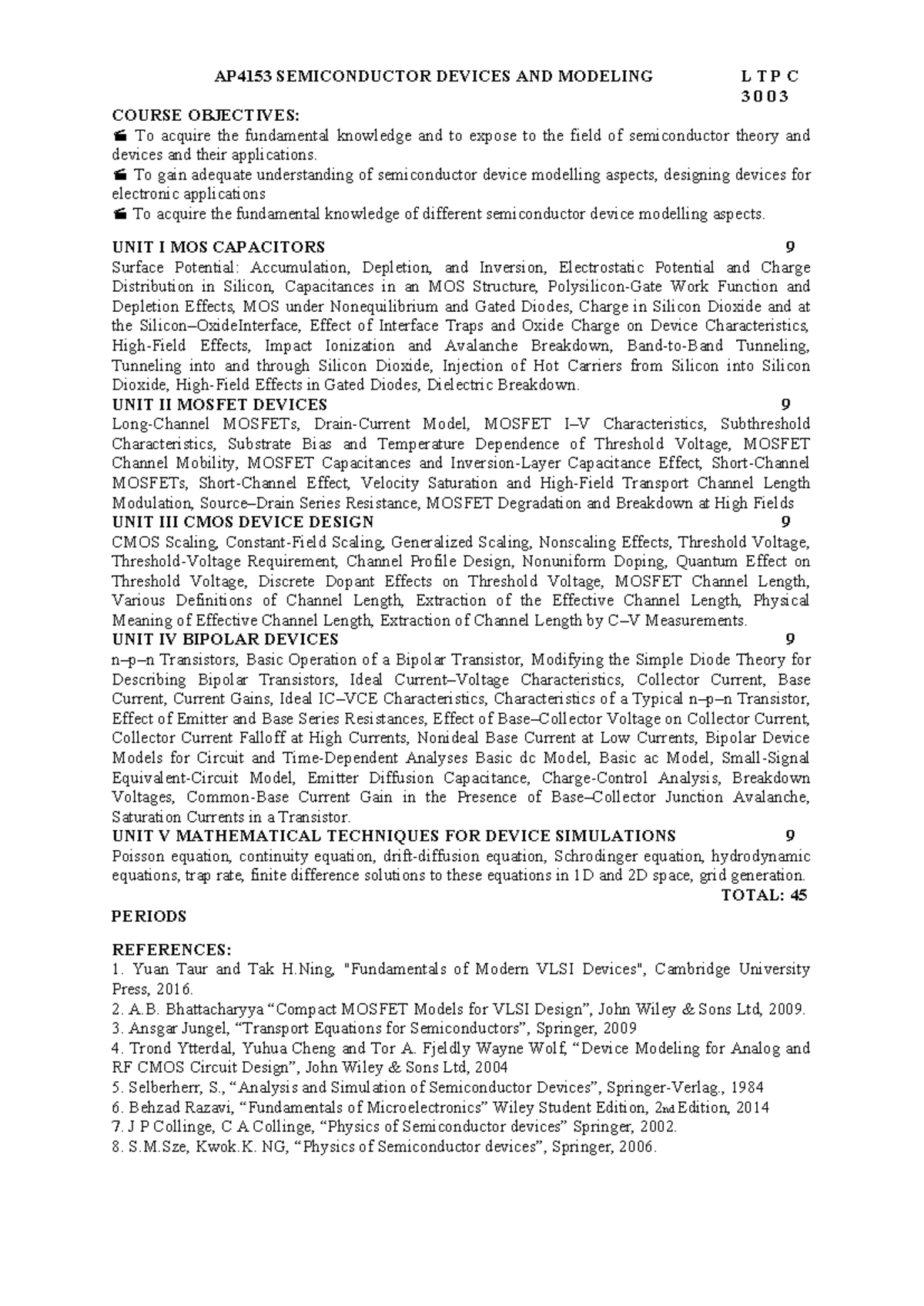 AP4153 - Semiconductor Devices and Modeling Course Overview - Studocu