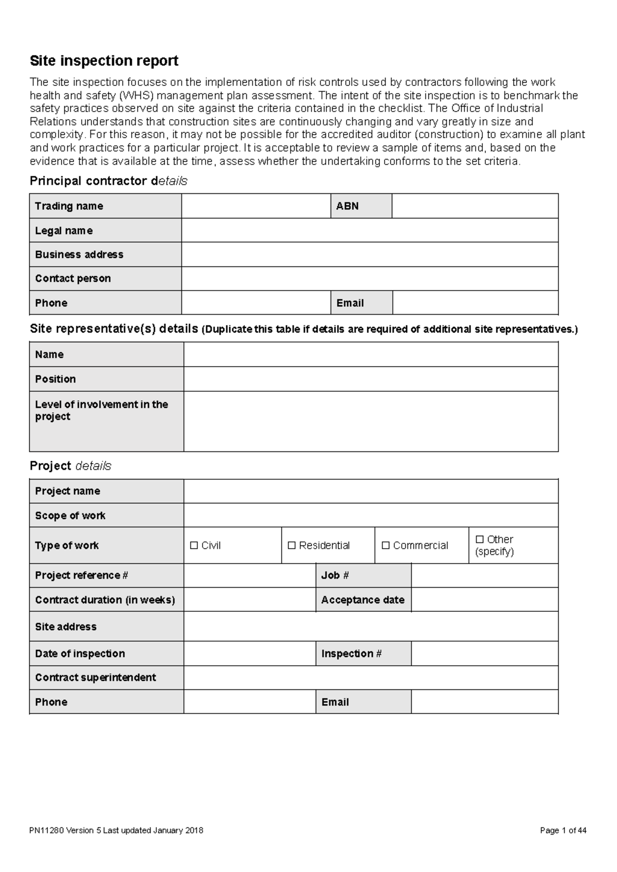 Site Inspection Report: Risk Controls & WHS Assessment - Studocu