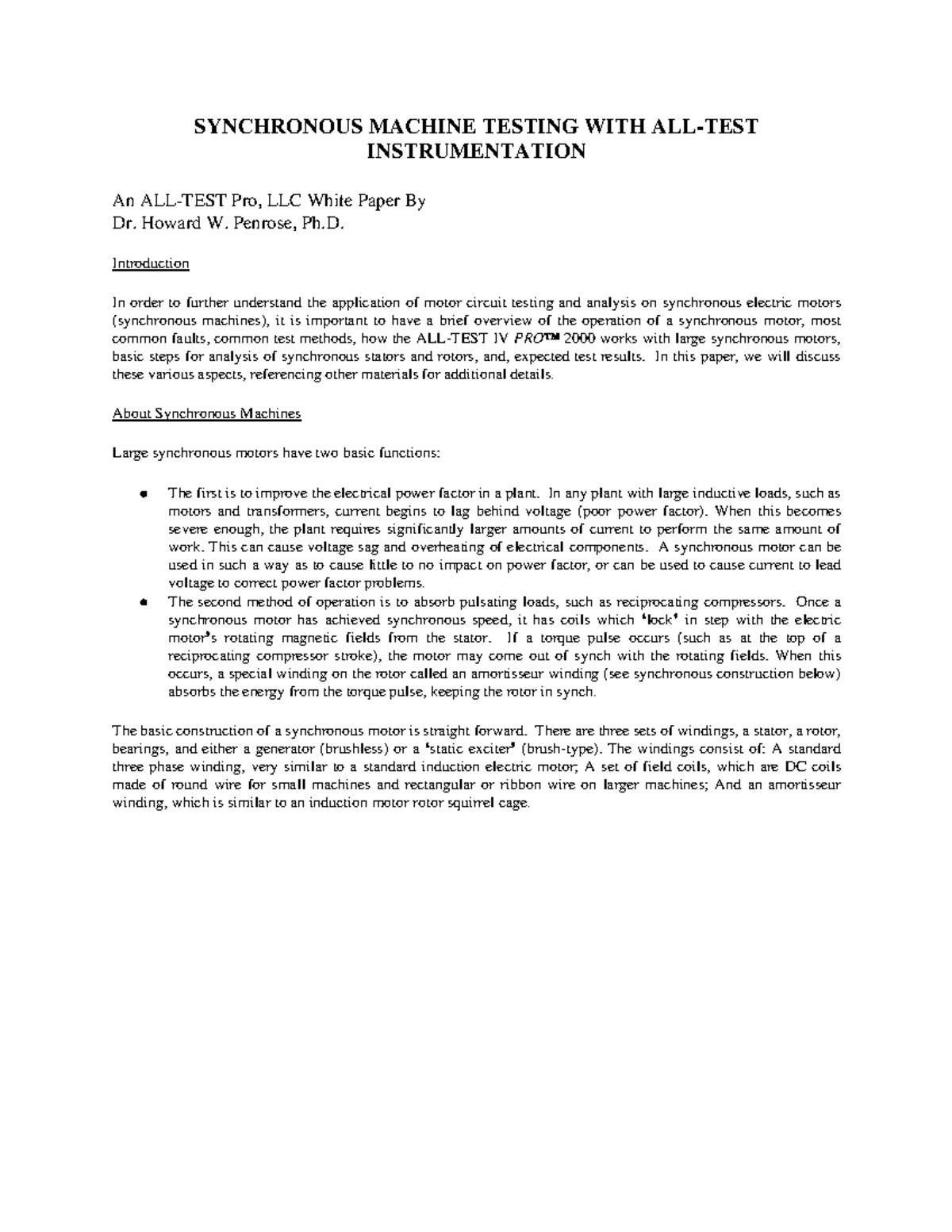 Synchronous Machine Testing with ALL-Test Instrumentation: A ...