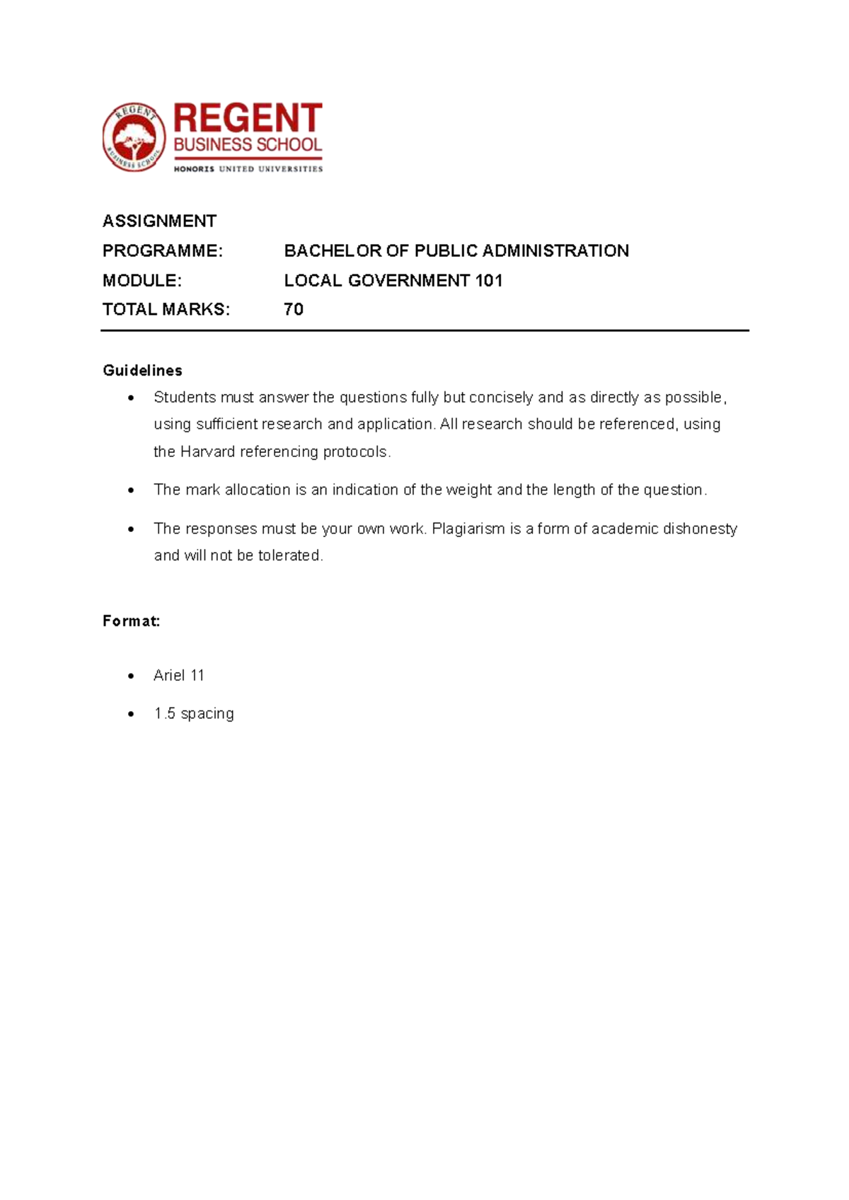 BPA Local Government 101 - Assignment Guidelines and Requirements - Studocu