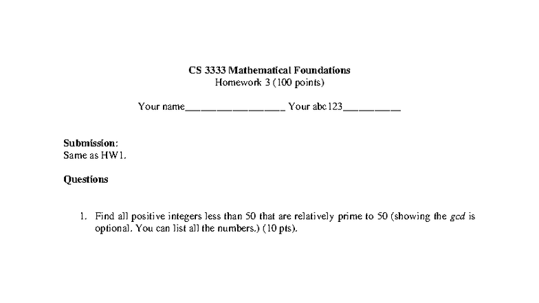 CS 3333 Mathematical Foundations Homework 3: Primes, GCD, LCM - Studocu