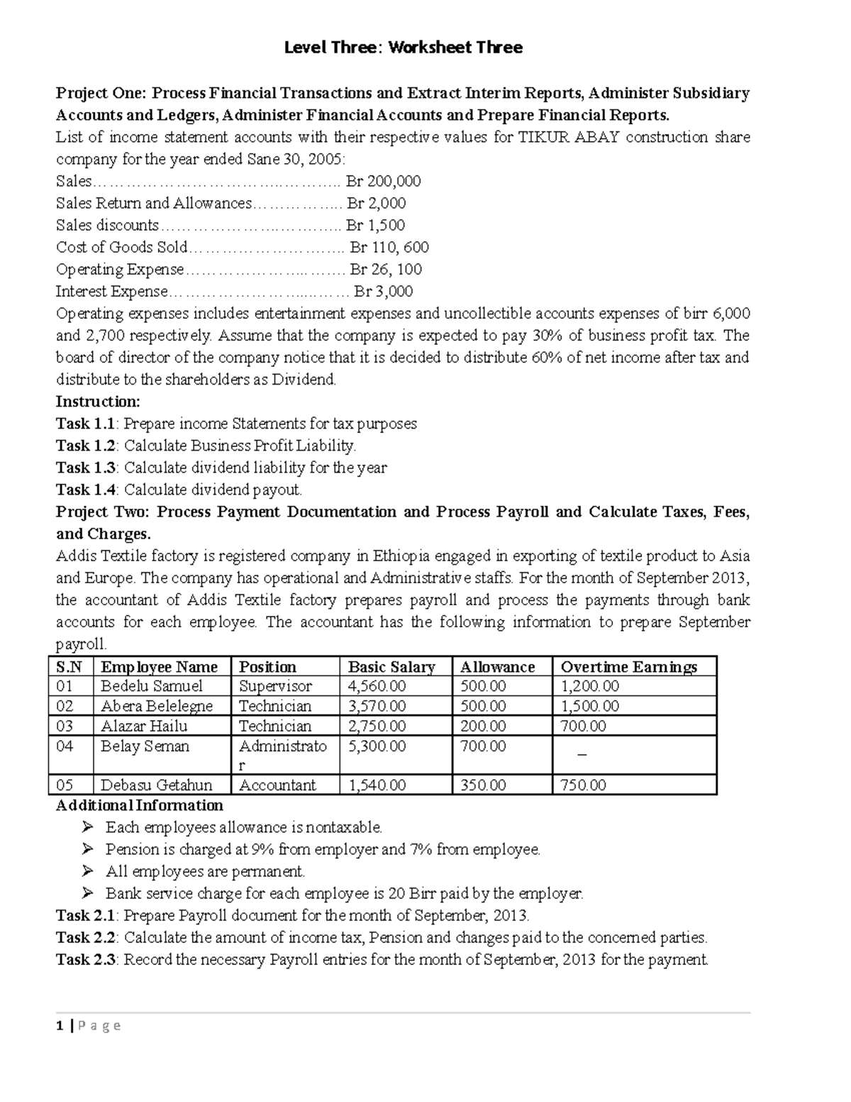 Exam 3-1: Financial Transactions, Payroll, & Foreign Currency Handling ...