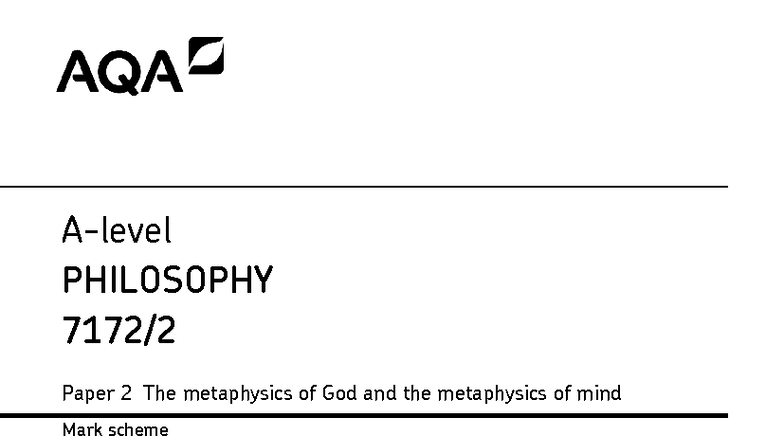 PHILOSOPHY Paper 2: The Metaphysics of God & Mind Mark Scheme - June ...