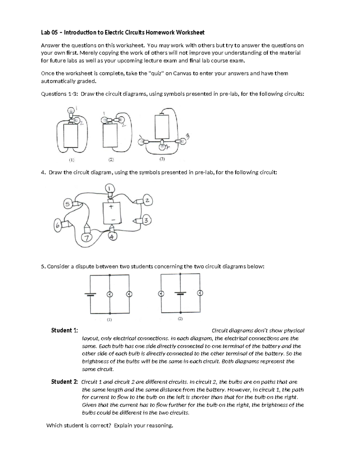 US22 - Lab 05 - Electric Circuits Homework Worksheet - Studocu