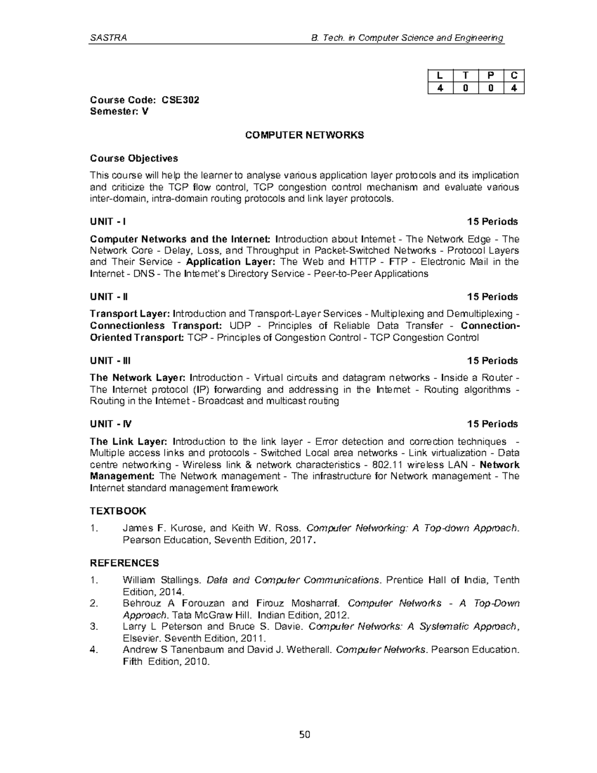 CSE302 V Sem Computer Networks Syllabus Overview - Studocu