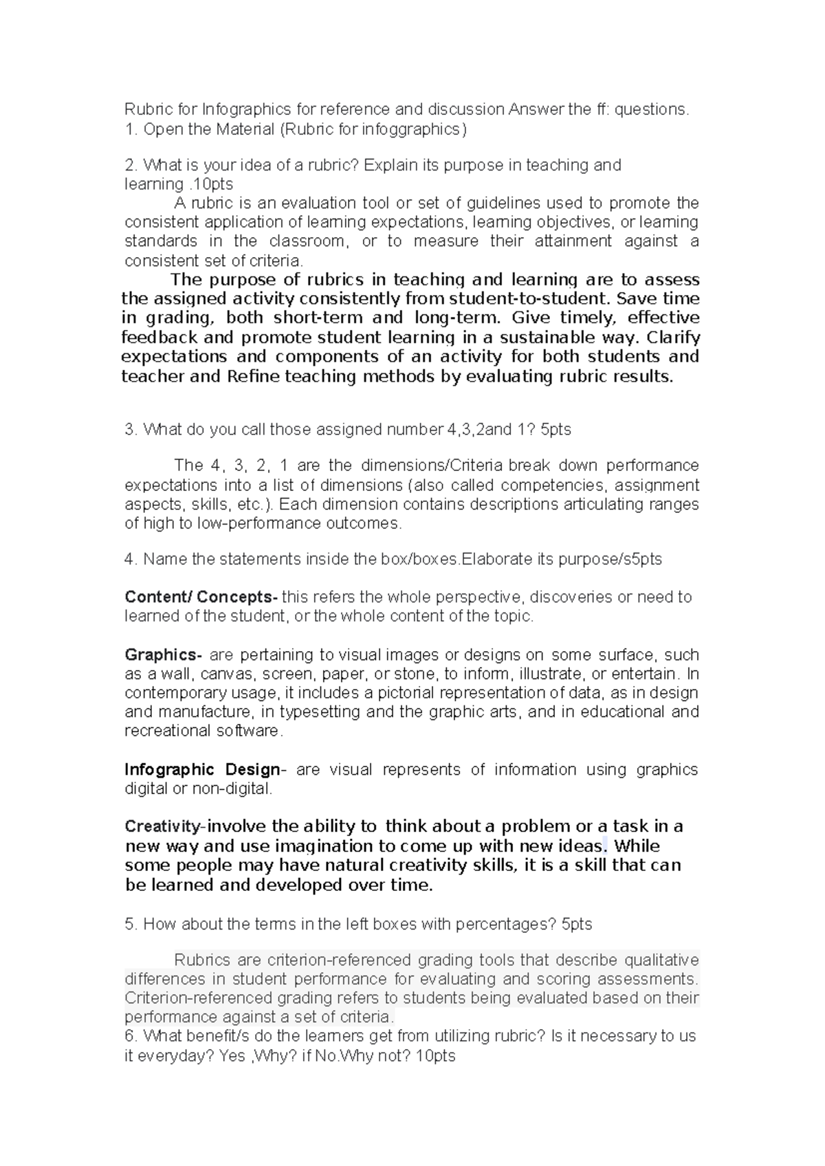 Rubric for Infographics - Open the Material (Rubric for infoggraphics ...